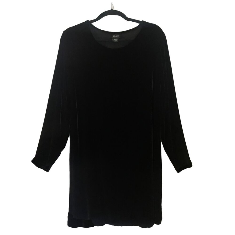 Eileen Fisher Silk Blend Velvet Tunic Top Size L Black, Long Sleeve, goth